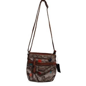 NICOLE MILLER Nylon Brown Multicolor Polka Dots Crossbody Shoulder Bag Purse NWT - Picture 1 of 14