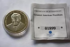 U.S. PRESIDENT FRANKLIN D. ROOSEVELT 24k GOLD PLATED COMMEMORATIVE PROOF COIN - Picture 1 of 7