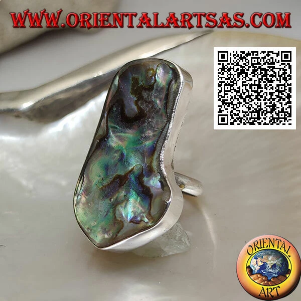 Anello in Argento 925‰ grande paua shell (abalone) irregolare su semplice fedina - Immagine 1 di 1