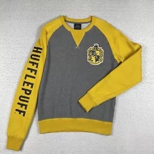 Harry Potter Sweatshirt Mens Small Gray Yellow Hufflepuff Wizarding World Book - Picture 1 of 12