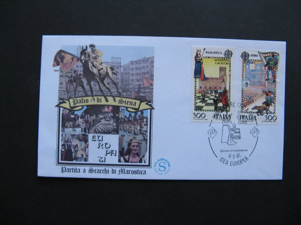 ITALY, cover FDC 1981, Palio de Sienna, living chess, horse-racing - Image 1 of 1