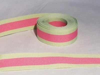 Striped Offray Grosgrain Ribbon ~ 20 yards ~New~ 7/8 inches ~ Pink~Green - Image 1 of 2