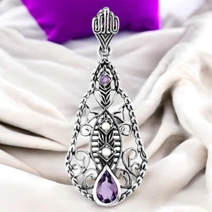 GENUINE AMETHYST PEARL 925 STERLING SILVER CLASSIC VICTORIAN STYLE PENDANT  #606 - Picture 1 of 2