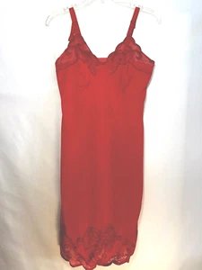 Red Full Slip Sexy Lingerie Nylon Lace Embroidery USA VTG 34 Small Movie Star - Picture 1 of 13
