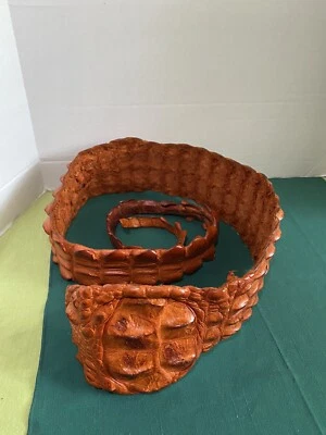 De colección. "Cinturón hecho a mano de piel de cocodrilo genuino Hornback años 90 coñac 50-52 1/2""" Foto 1 de 4