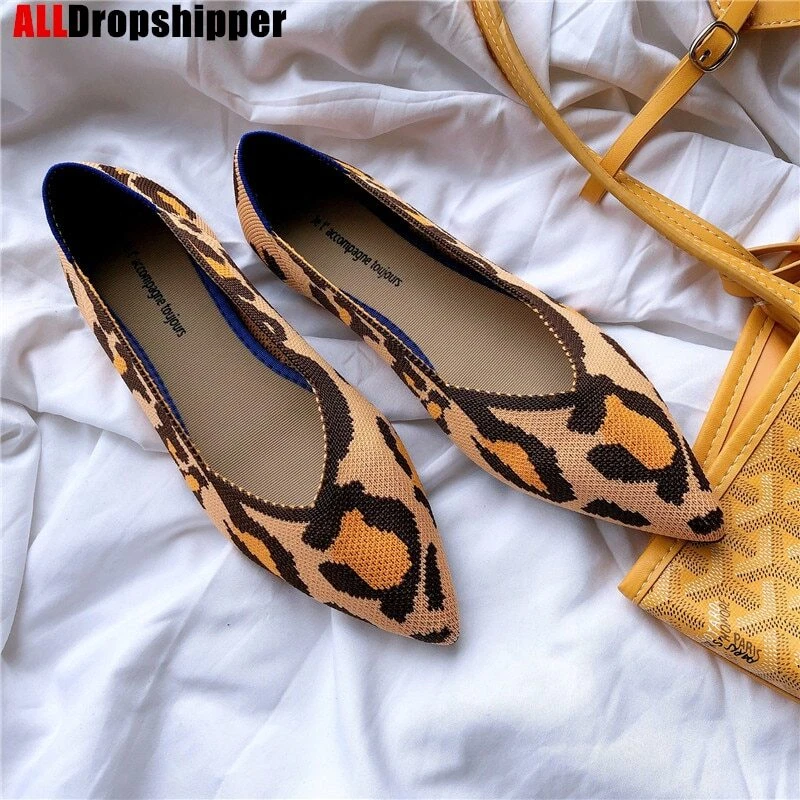 Pointed Toe Flats Ladies Comfortable Ballet Knit Loafers Boat Shoes Soft Bottom - Image 1 of 4