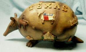 NUEVO SIN ETIQUETAS Texas 3D Armadillo Hucha Mapa Rústico Longhorn Vaquero Pintado a Mano Álamo - Imagen 1 de 8