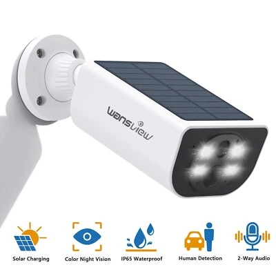 Wansview Solar Security Camera Wireless Outdoor Cam Human Detection 2-Way Audio