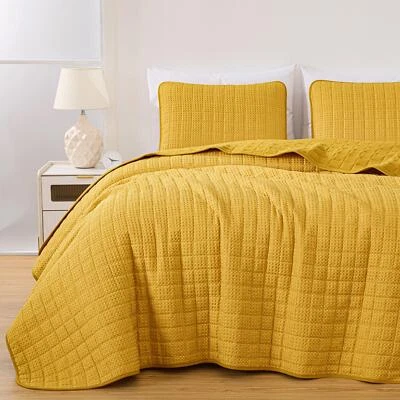Chezmoi Collection Wilmer 3-Piece Waffle Weave Textured Lightweight Quilt Set - Image 1 of 4