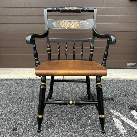 20th Century L. Hitchcock Stencilied Black / Harvest Maple Inn Armchair Cover