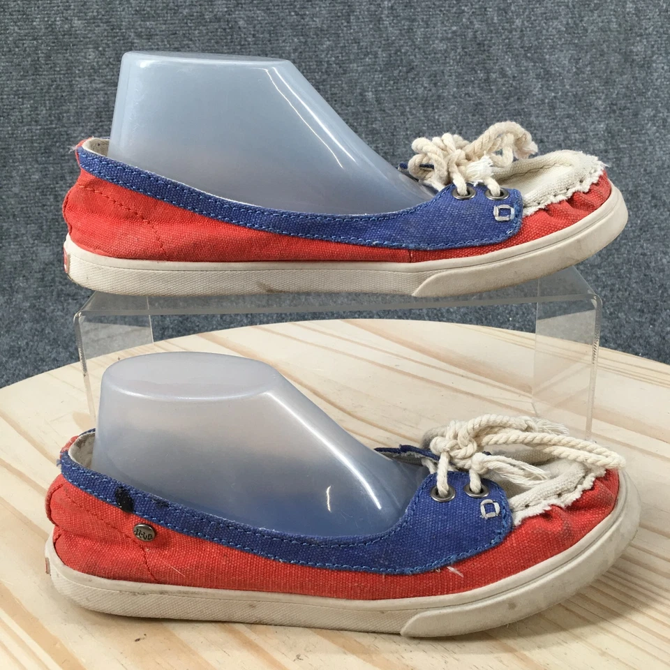 Mad Love Shoes Womens 5-6 Moc Toe Sneakers Flats Red White Blue Canvas Lace Up - Image 1 of 4