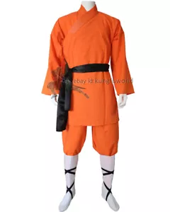 Orange Cotton Shaolin Monk Robe Kung fu Tai Chi Suit Martial arts Uniforms - Picture 1 of 6