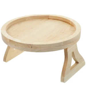 Wooden Round Wooden Sofa Tray Foldable Snacks Tray Sofa Arm Tray Table - Picture 1 of 12