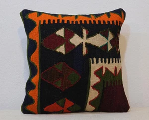 16''x16'' Anatolian Boho Cottage Pillow Turkish Kilim Pillowcase Ethnic Cushion  - Picture 1 of 6