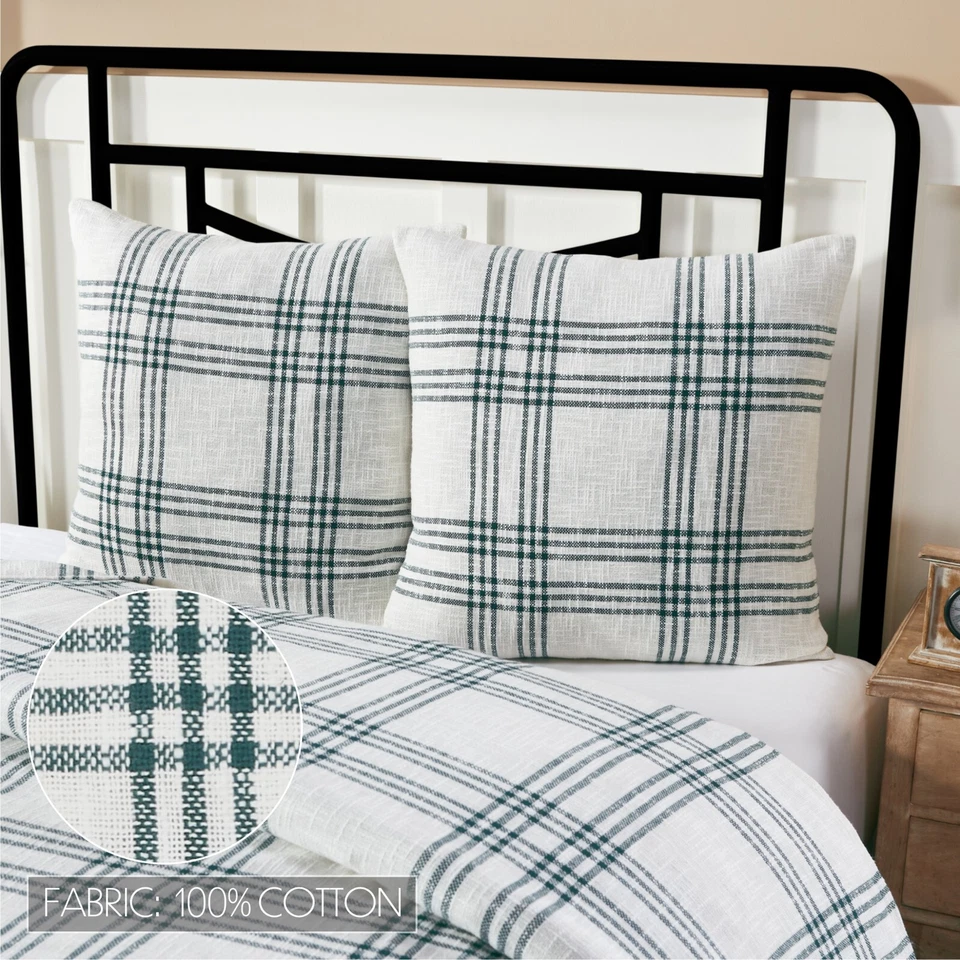 VHC Pine Grove White/Green Euro Sham 26x26 Cottage Farmhouse