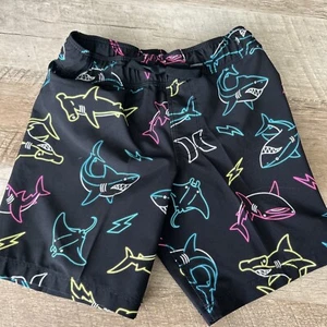 Hurley Boys Swim Trunks Size 4 Black With Shark Print - Picture 1 of 3