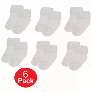 6 PAR Baby Boys Girls White Turn Cuff Crew Infant Newborn Soft Socks 0-6 meses - Imagen 1 de 2