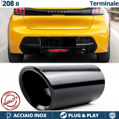 1X TERMINALE di Scarico per PEUGEOT 208 2 in Acciaio Inox NERO Clip Plug & Play - Immagine 1 di 4