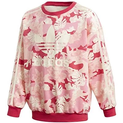 adidas Originals Girls' Crew Neck Sweatshirt GD2862 Cream/Pink Size X-Small - Image 1 of 4