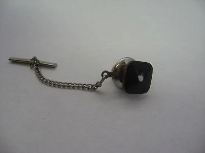 Great Design Black Enamel White Dot Vintage Mens Tie Tack Lapel Pin Jewelry - Image 1 of 4