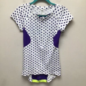 Lululemon Womens Cycling Jersey Purple Polka Dot Short Sleeve 1/2 Zip Stretch 8 - Picture 1 of 10