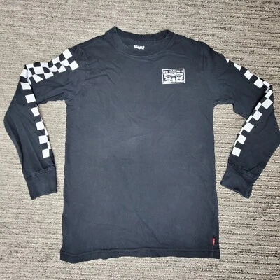 Levis Size L Boys Shirt Logo Long Sleeve Classic Check Crew Neck Black Foto 1 de 4