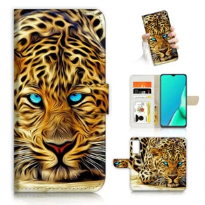 ( For Oppo Find X5 Lite ) Wallet Flip Case Cover AJ23407 Blue Eye Leopard - Picture 1 of 7
