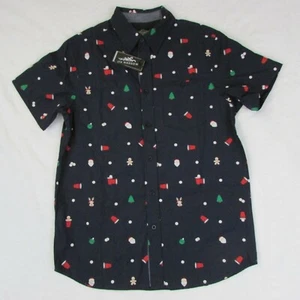 Eighty Eight Men's Christmas Blue Button Up Shirt Small Red Cup Santa Tree Theme - Picture 1 of 6