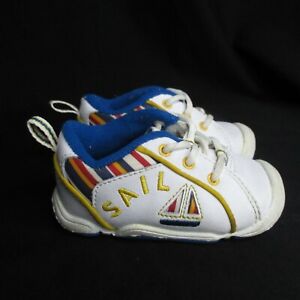 Sail Boat White Leather Shoes Baby Toddler Size 4 Lace Ups Athletic Nautical
