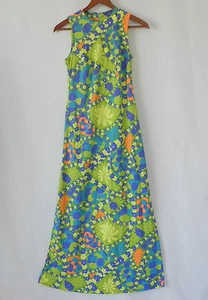 Vintage Hippie Maxikleid Sommer Lebendig Mehrfarbig Blumen Ärmellos Größe XS - Bild 1 von 6