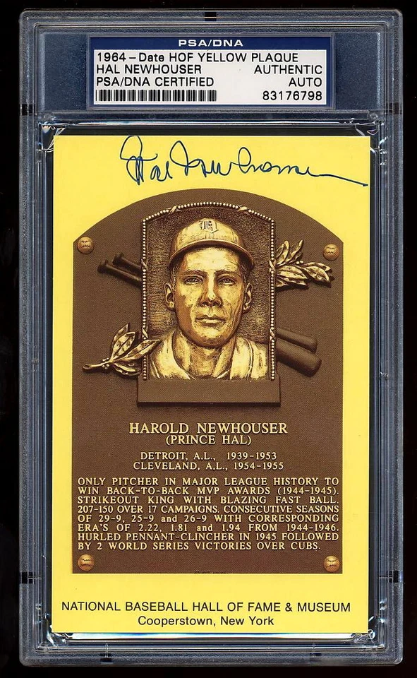 HAL NEWHOUSER SIGNED HOF PLAQUE PSA/DNA SLABBED AUTOGRAPH HOF MVP DETROIT TIGERS - Image 1 of 1