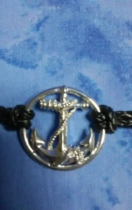 Anchor Marine Boating Bracelet ~ w/ Black cord 7-1/2" Anchor and Rope Design - Picture 1 of 5