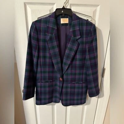 Vintage Women’s Pendleton Wool Suit Blazer Skirt Size 10 Retro purple green Foto 1 de 4