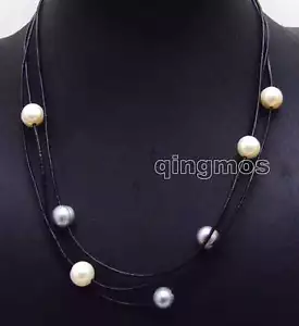 OFERTA 10-11 mm collar perlas naturales patata 3 hebras 19-21"" blanco y gris - n5938 - Imagen 1 de 3