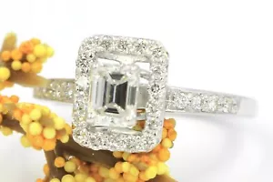 GIA Natural Emerald Cut 14K White Gold Halo Engagement Ring Wedding band 0.72 CT - Picture 1 of 9