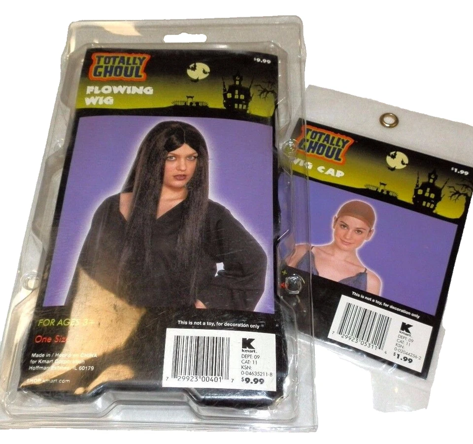 Women' s Black Flowng Wig + Free Wig Cap Totally Ghoul Costume Halloween 3+ - Image 1 of 1