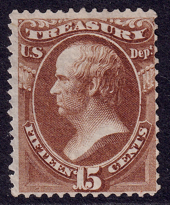 US Scott O79, 1873 Webster 'Treasury', 15c brown, UNUSED NG - Image 1 of 1
