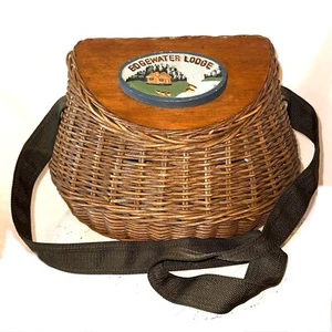 Edgewater Lodge Vintage Fliegenfischer Gatterkorb mit Riemen Original Preisschild - Bild 1 von 15