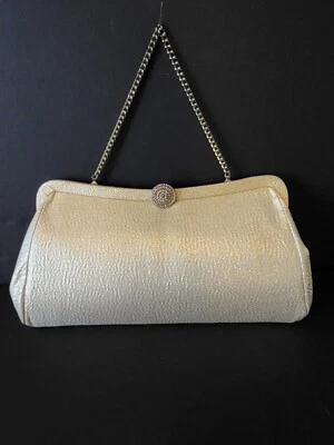 Vintage Gold Shimmer Metalic Clutch Purse Handbag Evening Party Special Occasion - Image 1 of 4