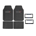 New 6Pc Dodge Front Back Rubber Floor Mats /2Pc Blue Stripe License Plate Covers