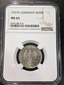 1957 D MS65 Germany 1 Mark UNC NGC KM 110 Federal Republic TOP POP 3/0 - Picture 1 of 2