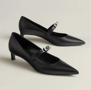 Brand New Hermès Kiara 40 Pumps With Kelly Buckle in Noir Size 37.5 - Picture 1 of 24