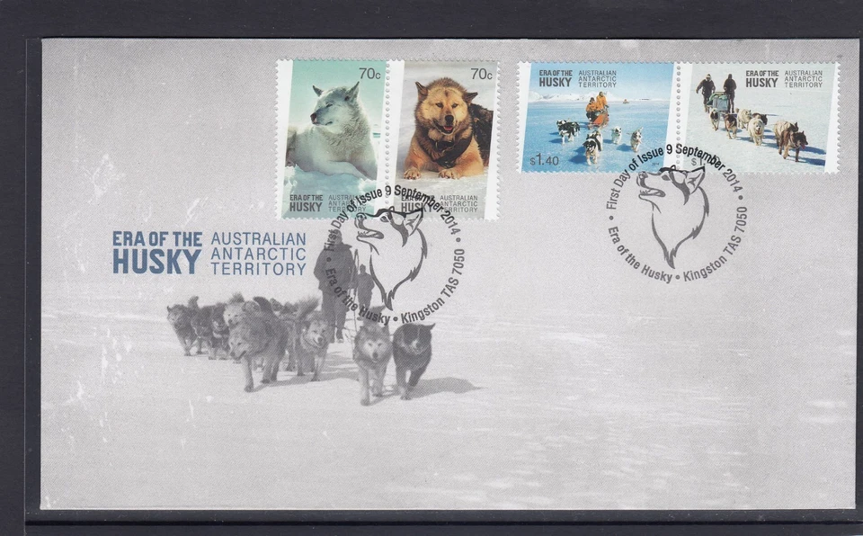 ANTÁRTIDA AUSTRALIANA - ERA 2014 del diseño HUSKIE DOG conjunto de 4 en FDC  Foto 1 de 1