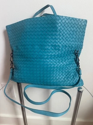 Bottega Veneta Turquoise Intrecciato Woven Nappa Leather Fold Over Tote Bag - Image 1 of 4