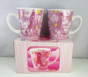 Pair of Pink Ceramic Coffee Mugs - Breast Cancer Awareness - NEW in the Box - Picture 1 of 7