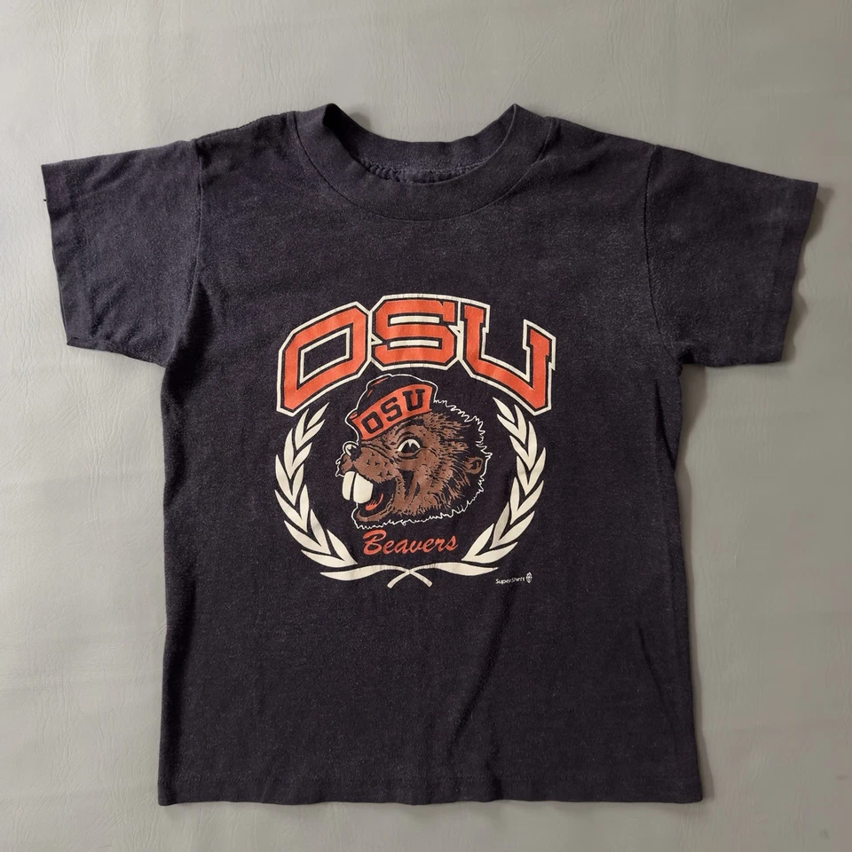 Vintage Kids 80s Oregon State University OSU Graphic T-Shirt Youth Size Medium - Image 1 of 4