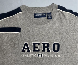 Aeropostale Herren Langarm T-Shirt Rundhals Pullover bestickt grau Large - Bild 1 von 7