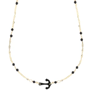 Necklace Anchor Shaped With Black Spinel Onions, Yellow Gold 18k - Picture 1 of 2