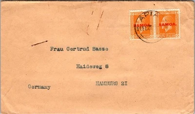 1922 Apia Samoa Occidental Nueva Zelanda cubierta registrada a Hamburgo Alemania Foto 1 de 2