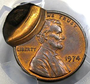 1974 1C PCGS MS63RB ERROR LINCOLN ~ DOUBLE STRUCK 80% OFF CENTER & UNIFACE! - Picture 1 of 4